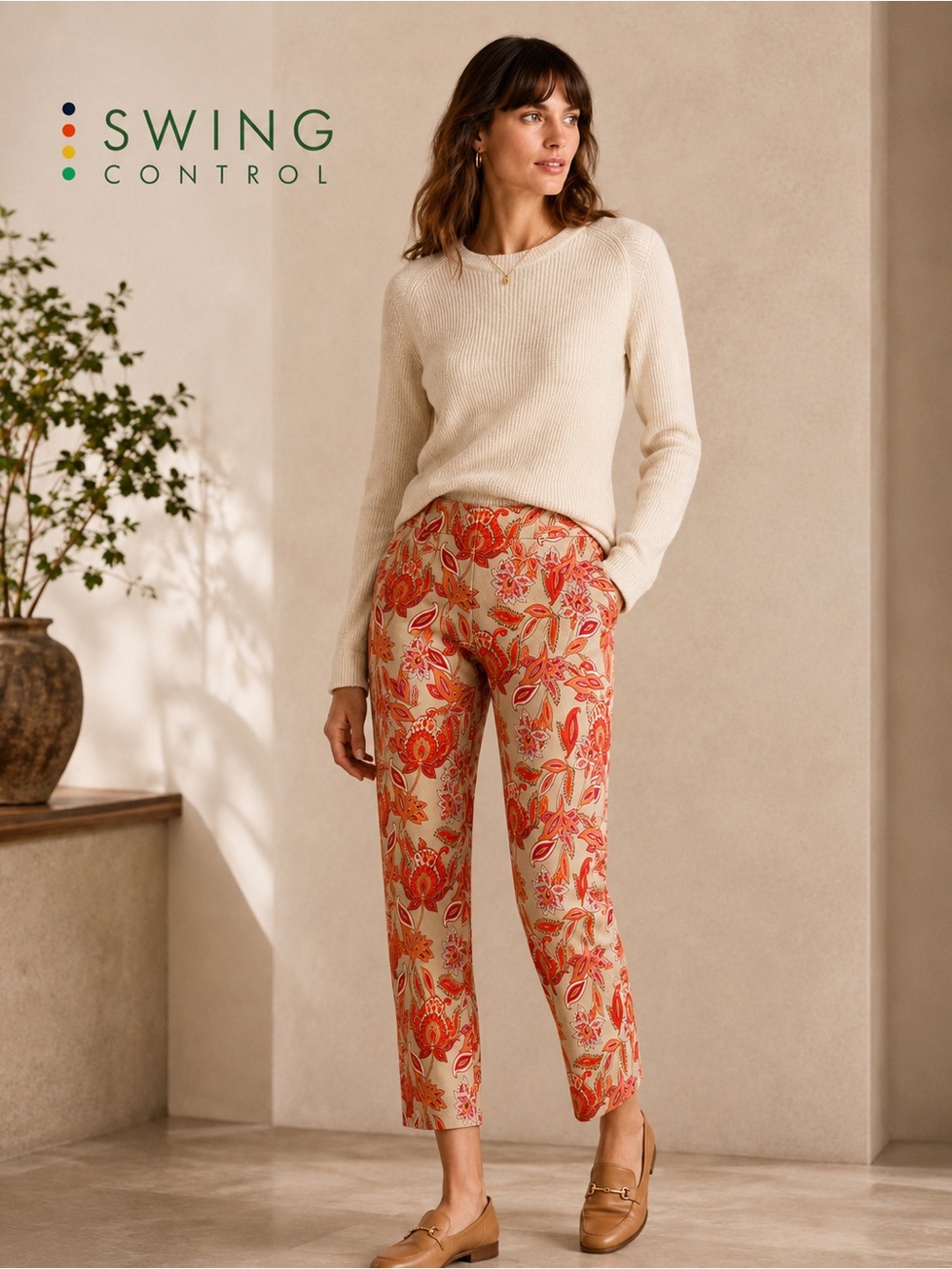 Swing Control Desert Flower Vented Techno Ankle Pants Size 10 Tummy Control B2